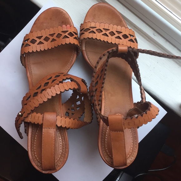 Chloe scalloped leather sandals wedges - Picture 2 of 7